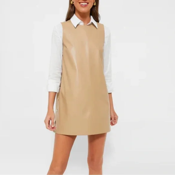 HYACINTH HOUSE by TUCKERNUT Butterscotch Bitsy Faux Leather Mini Swing Dress- M - Picture 2 of 16